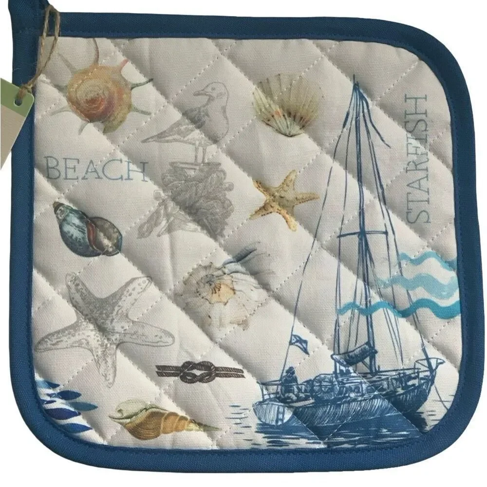 Michel Design Works Blue Coastal Shore Potholder, 9x9in, Cotton